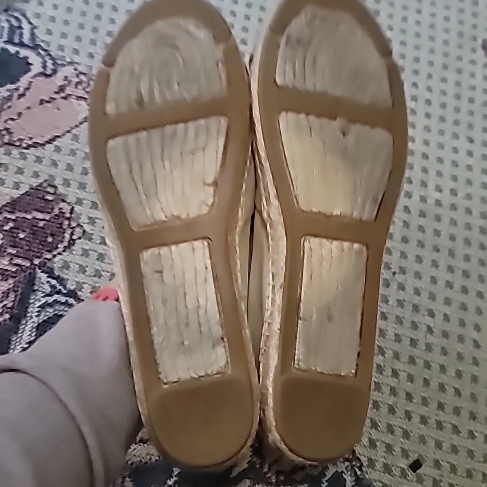 Tory Burch Espadrille flats black & beige logo slip on fabric